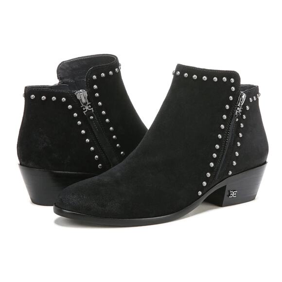 Sam Edelman Shoes - Sam Edelman Paola Black Stacked Heel Almond Toe Embellished Fashion Ankle Boots